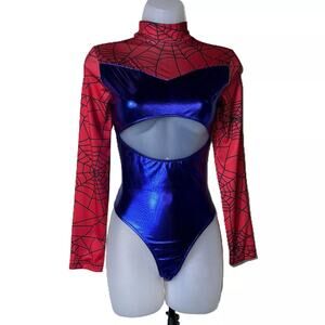 NEW Medium Sexy Spiderman Bodysuit Open Front Leotard Halloween Costume Spider‎